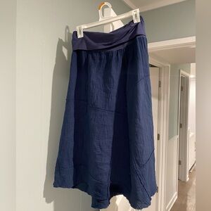 Fresh Laundry Navy Blue Linen Flowy Midi Skirt Size Medium